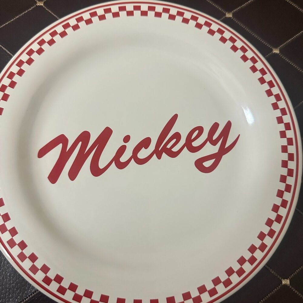 Disney Mickey Mouse Dinner Plates – Set of 3, Red Checkerboard Trim